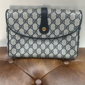 Gucci navy blue GG canvas 2-way clutch